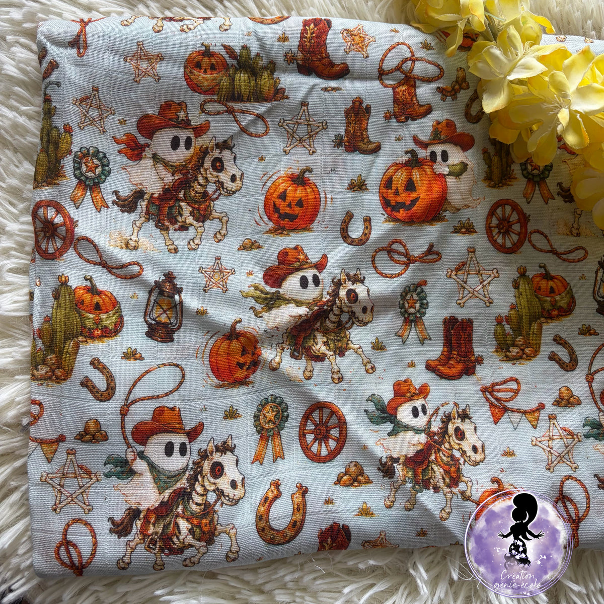 Mousseline de bambou halloween fantome cowboy