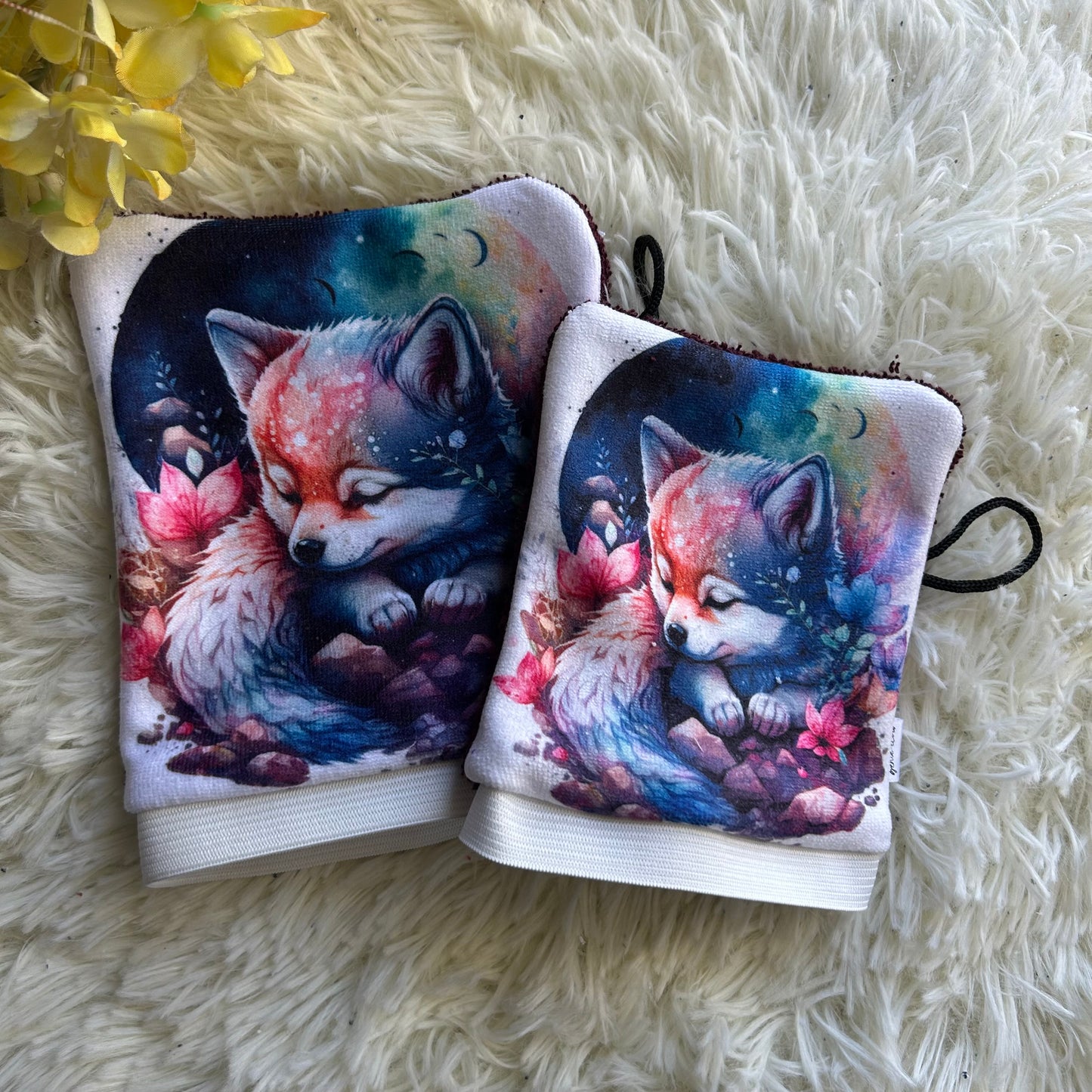 Mitaine de bain loup