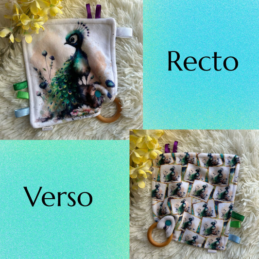 Doudou étiquette paon