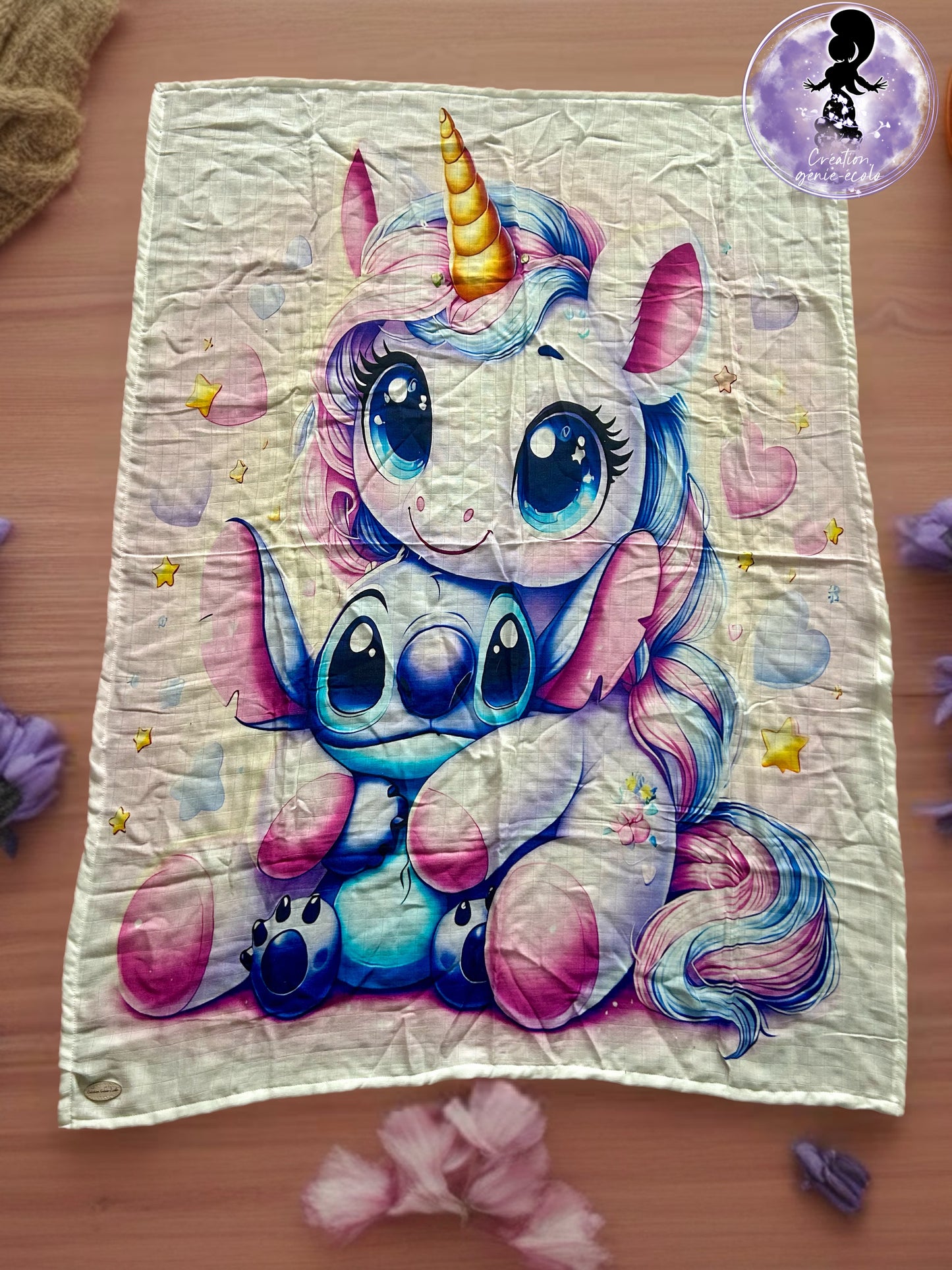 Mousseline de coton licorne extraterrestre bleu