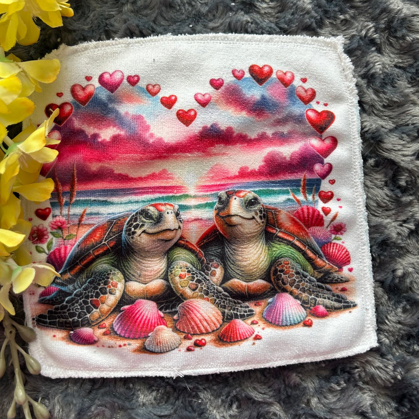 Débarbouillette tortue coeur