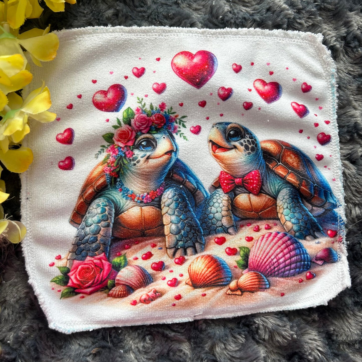 Débarbouillette tortue amour
