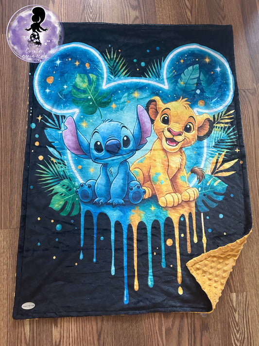 Doudou 30x40 lion et extraterrestre bleu