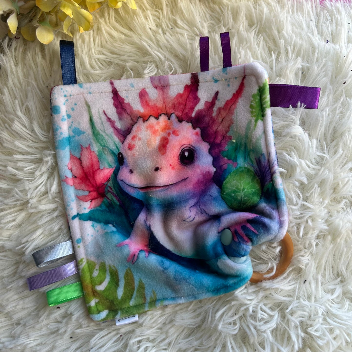 Doudou étiquette axotl