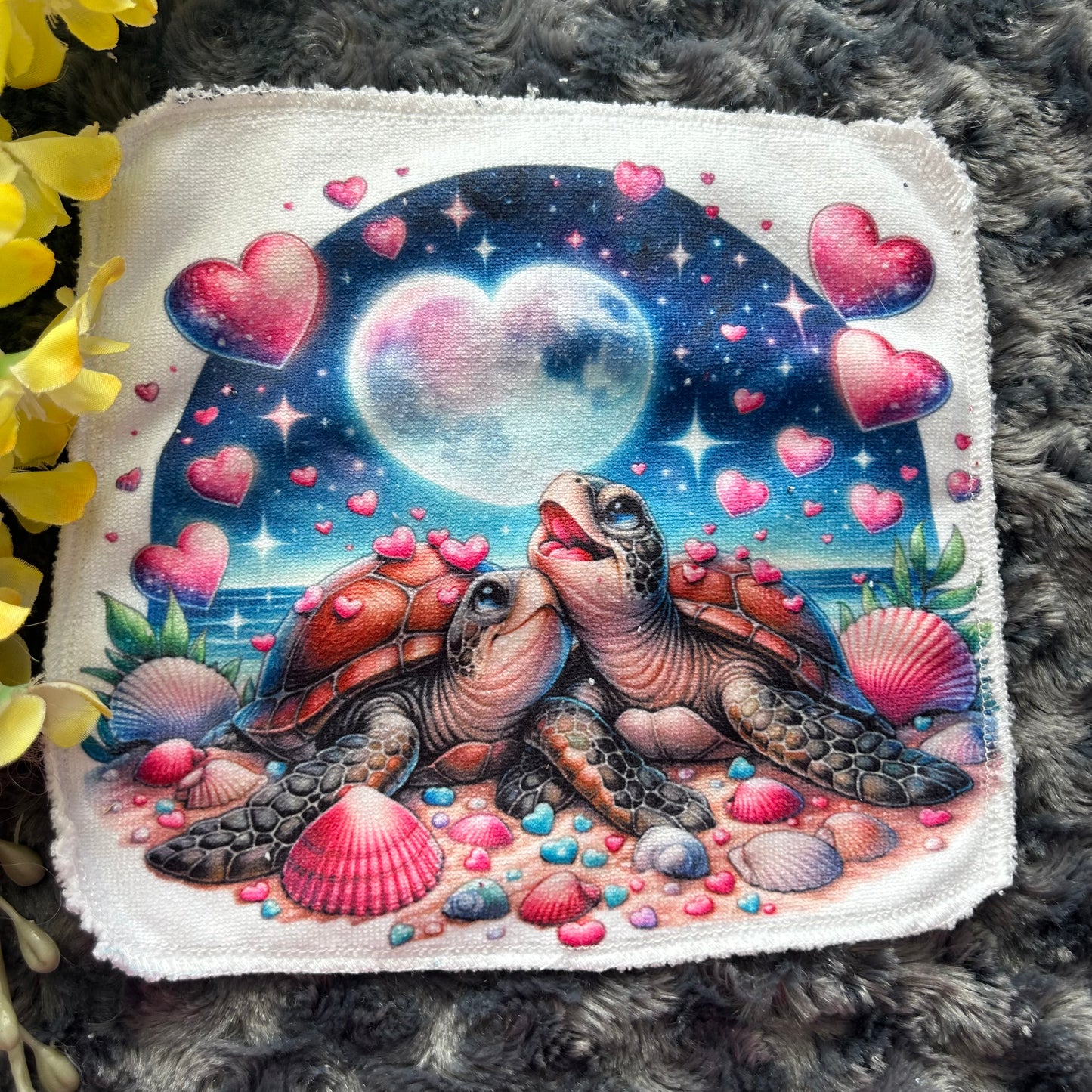 Débarbouillette tortue coeur