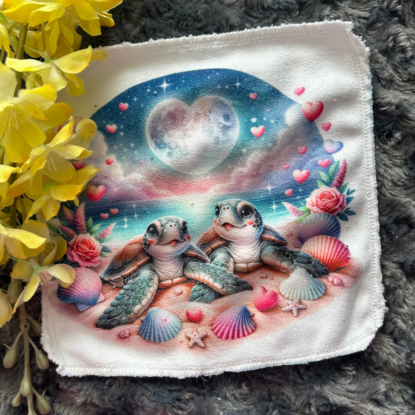 Débarbouillette tortue amour