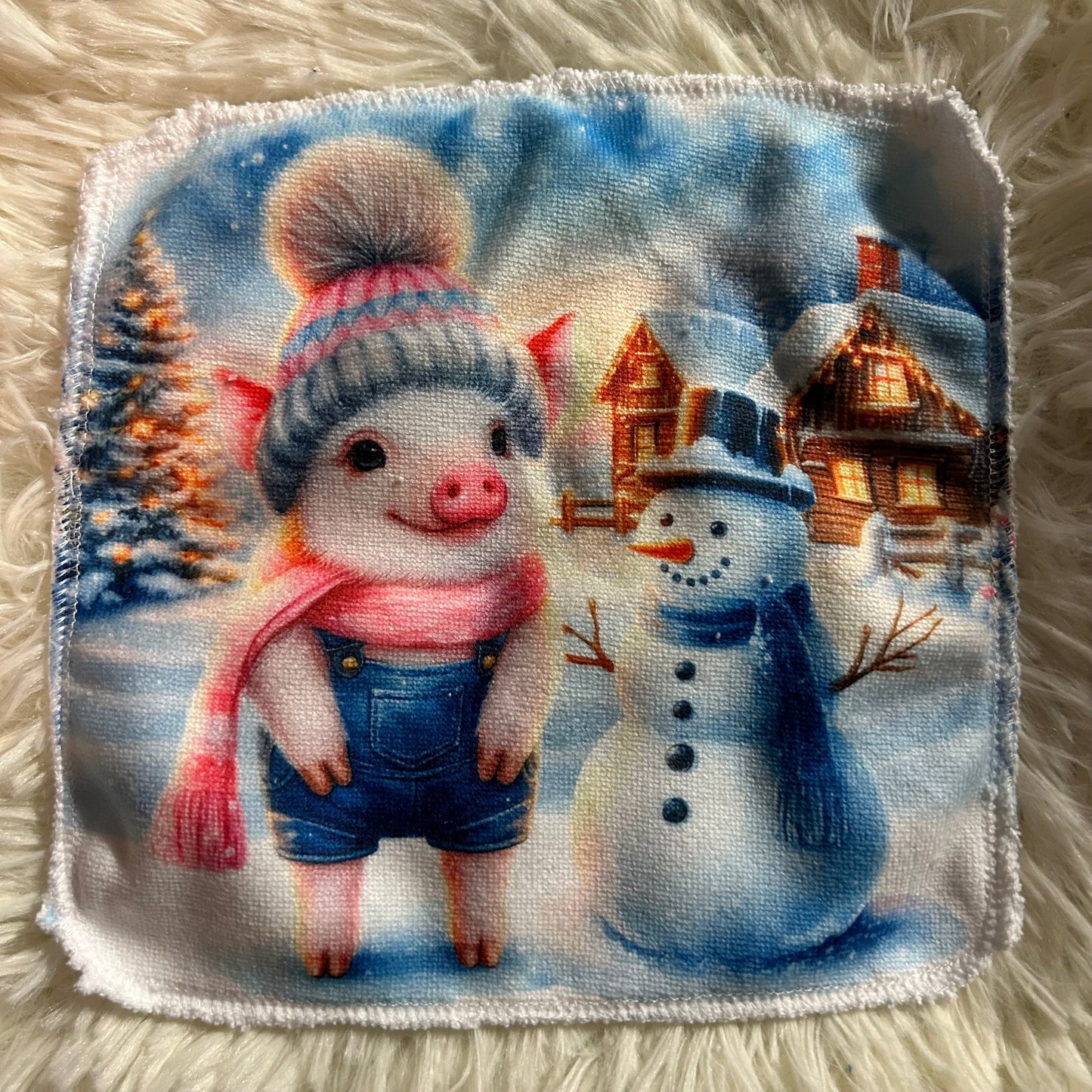 Débarbouillette cochon pingouin  hivers