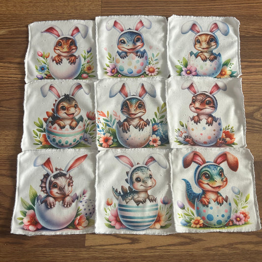 Débarbouillette dino Pâques