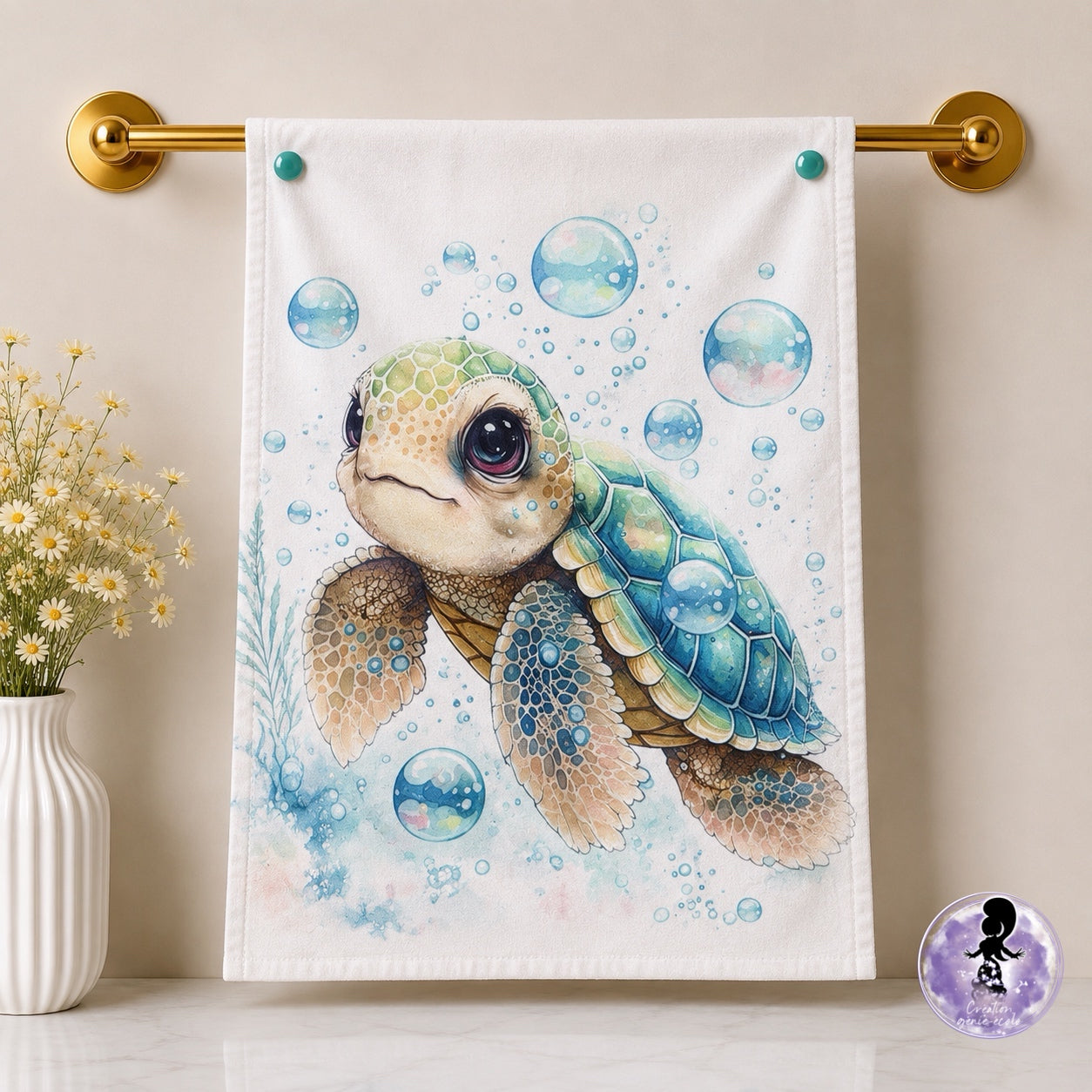 Serviette à main tortue