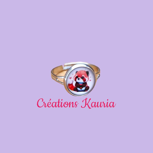 Bague ajustable panda roux Kauria