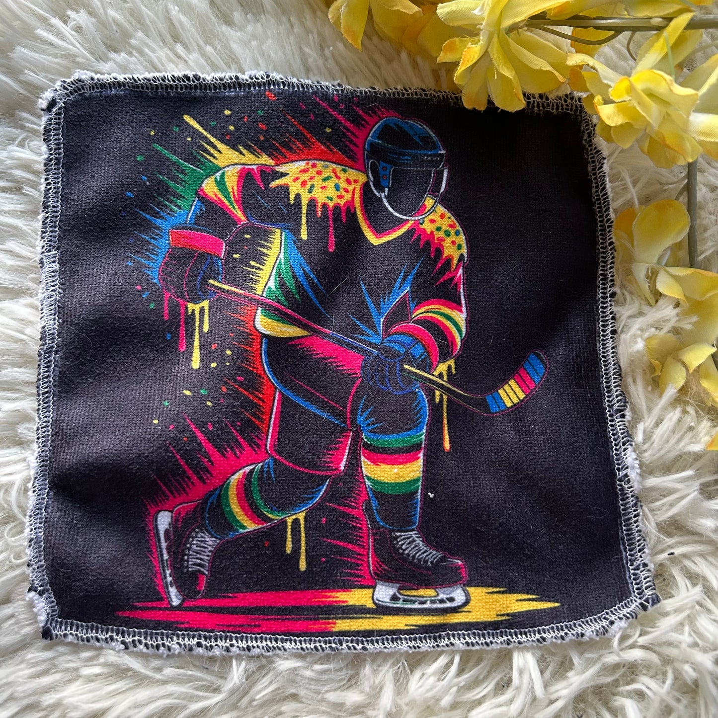 Débarbouillette personnage lion hockey